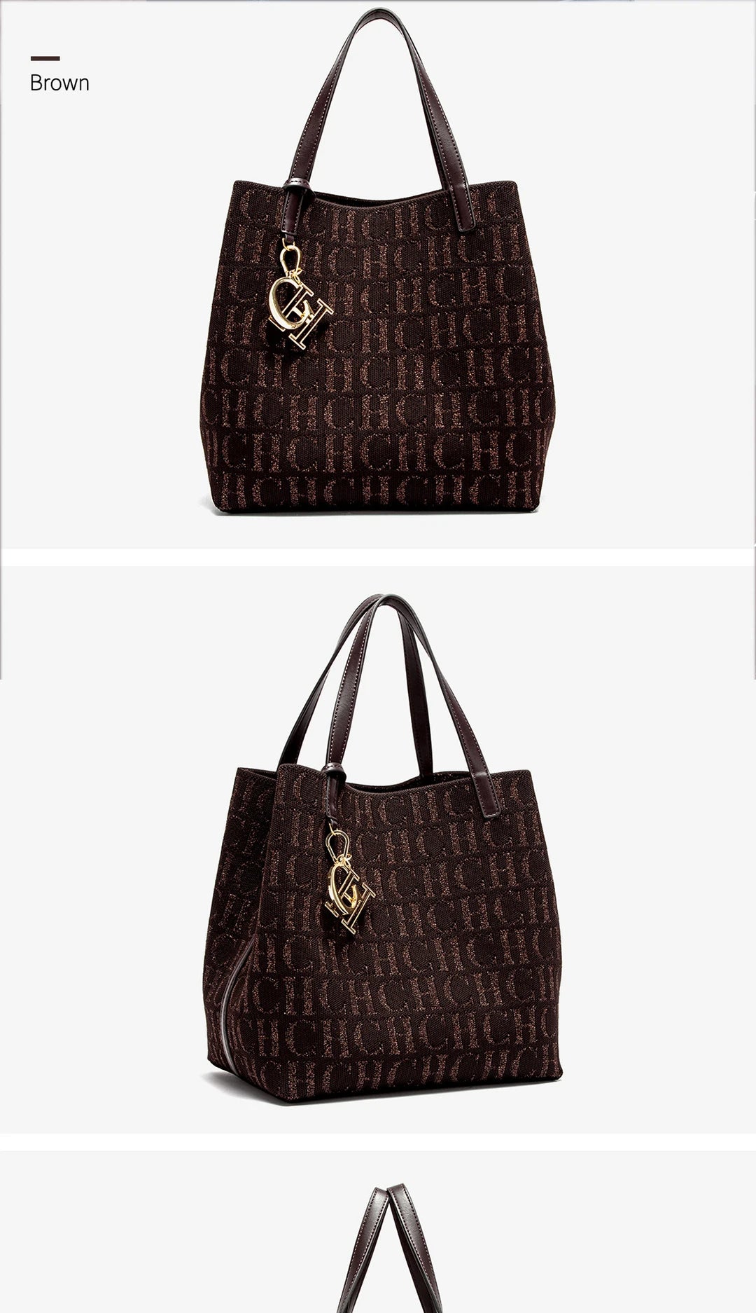 CH Women's Handbag Large Capacity Women's Simple Daily Commute Versatile Solid Color Letter Printed Design Shoulder Bag