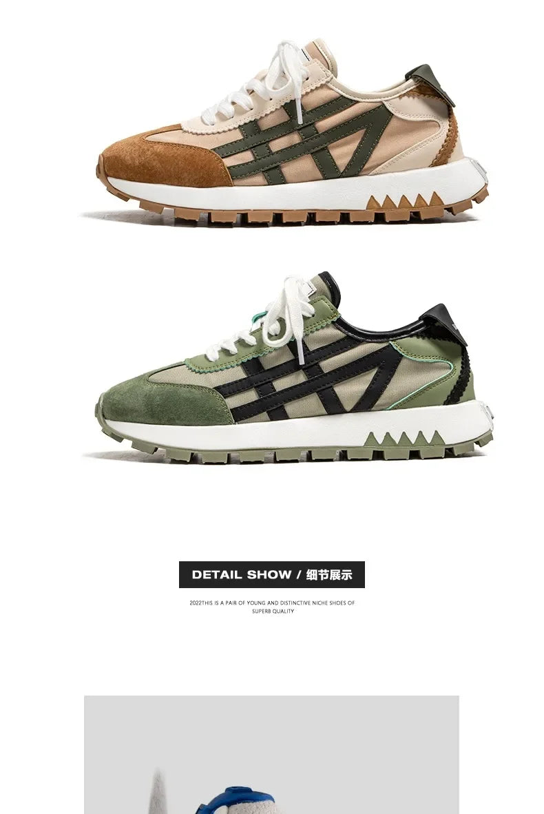 Men's classic running shoes with lace up flat bottom, sports soft sole, breathable walking canvas, Forrest Gump