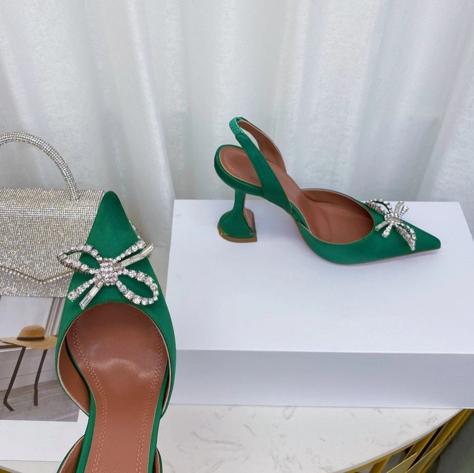 2023 New High Heels Women's Rhinestone Bow Pointy Glasses with Stilettos and Sandals Women.