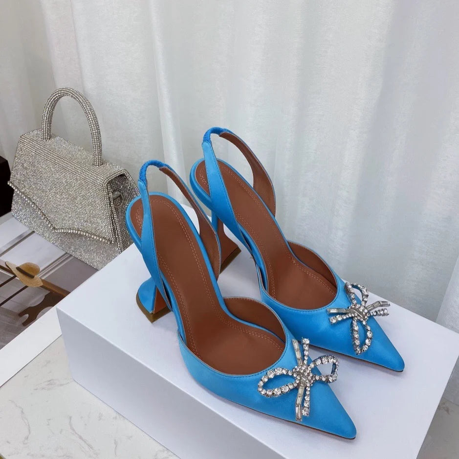 2023 New High Heels Women's Rhinestone Bow Pointy Glasses with Stilettos and Sandals Women.