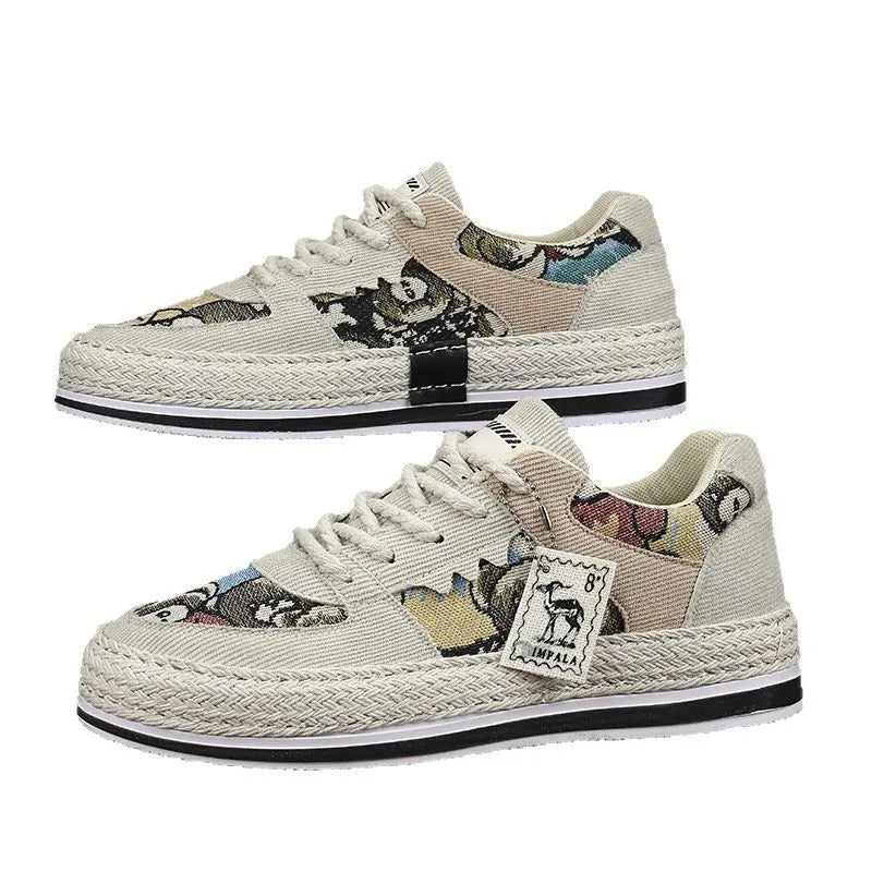 Men's Canvas Shoes Summer Breathable Sports Casual Work Shoes Soft Bottom Wear-resistant Corduroy Loafers Flat Rubber Sole