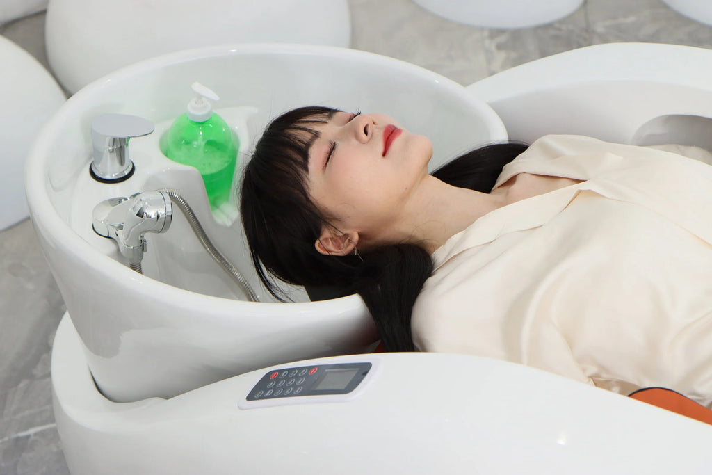 Luxury Automatic Massage Shampoo Bed with Ergonomic Design, LED Lighting Strip, Ideal for Hair Washing and Relaxation in Salon