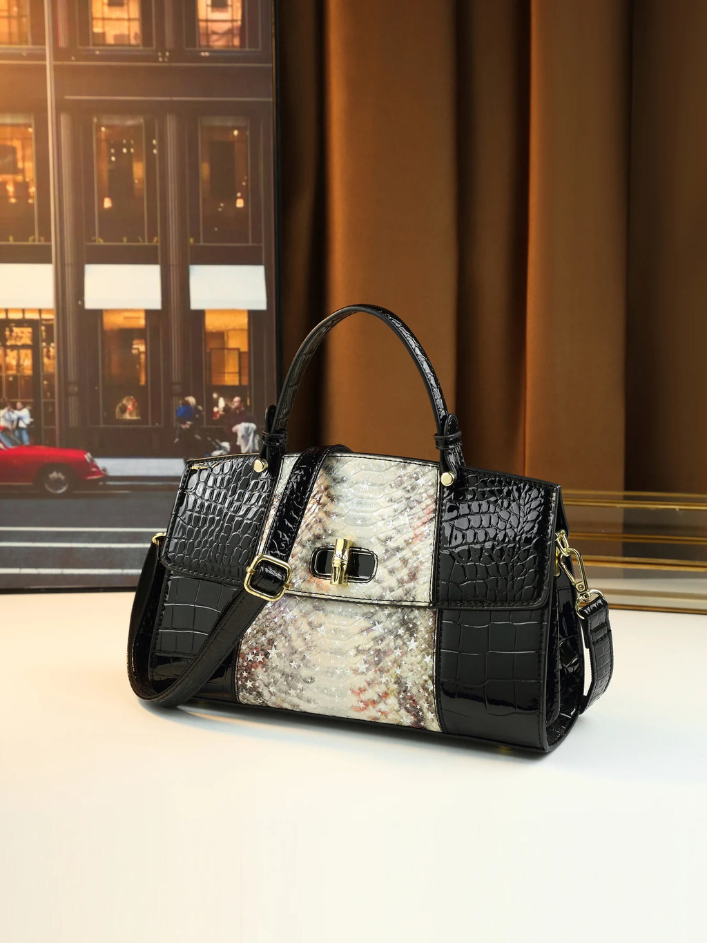 European and American fashion new snake pattern gradual change color matching light luxury high sense portable women's bag