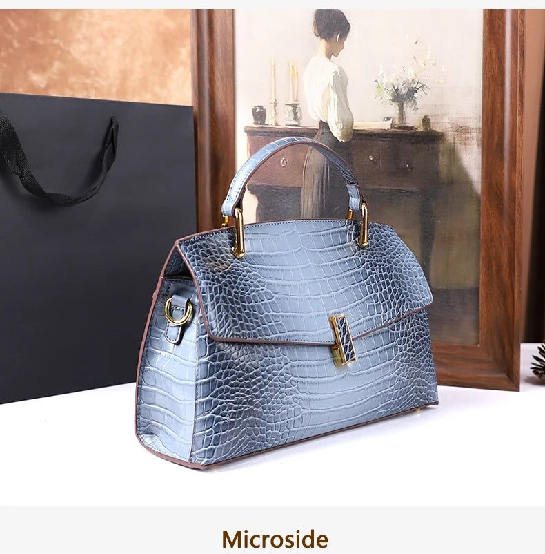 2025 New Crocodile Pattern Large Capacity Handbag Vintage Ladies Single Shoulder Slant Cross Bag Stylish Simple Women's Purse