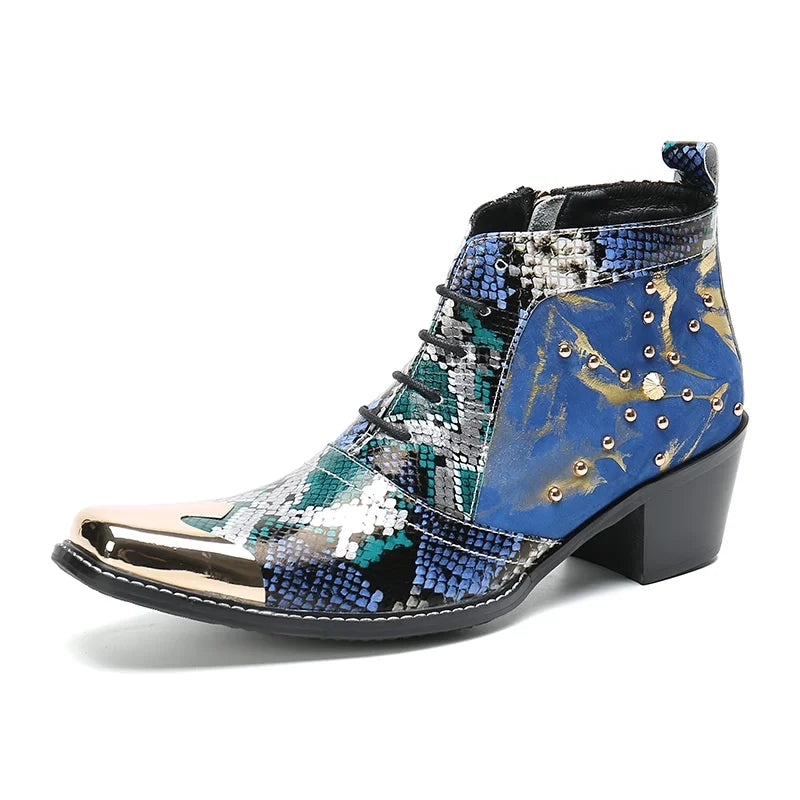 HS35 Italian Type Handmade Men's Boots Pointed Iron Toe Genuine Leather Boots Men Botas Hombre Punk Fashion Party Boots