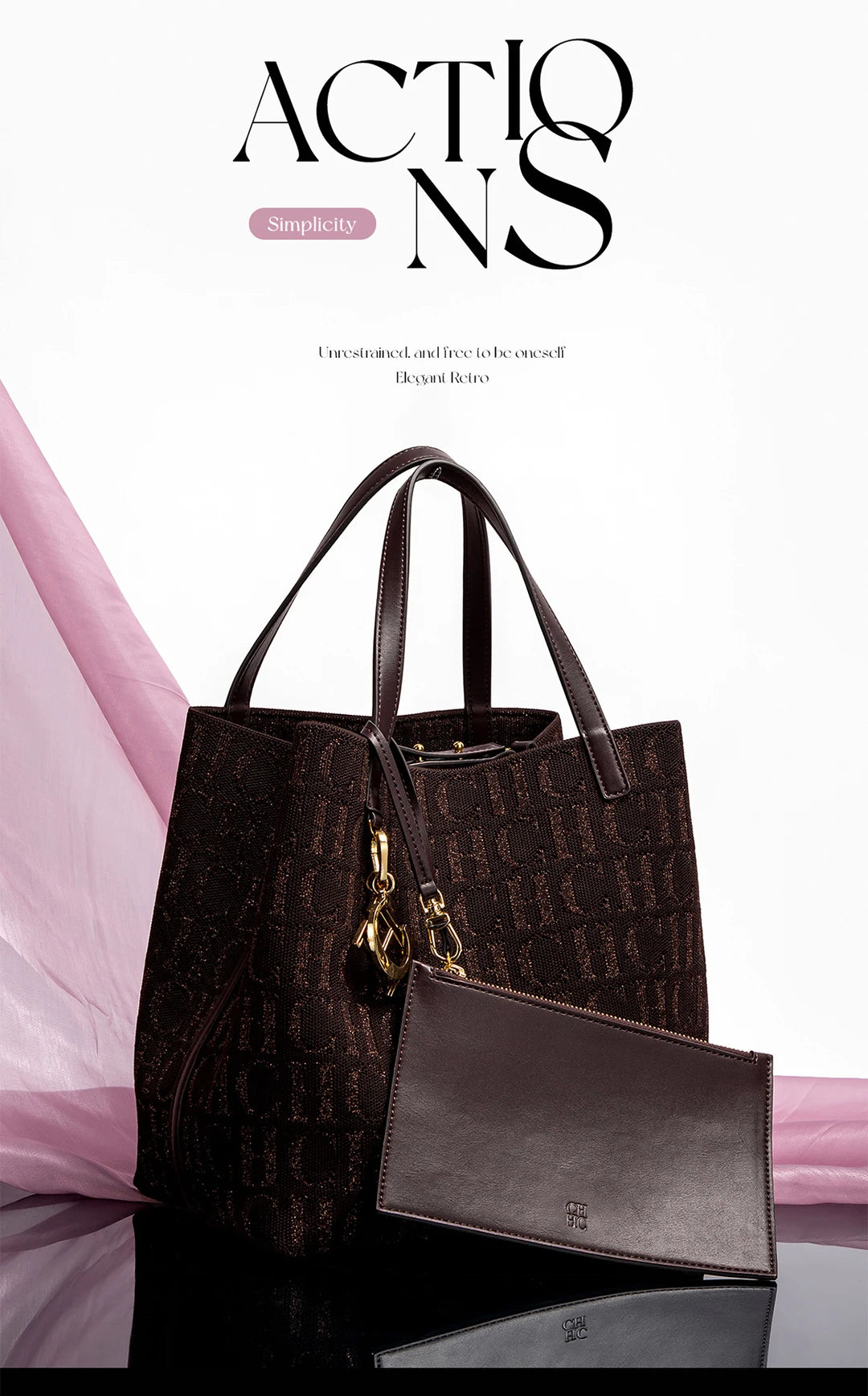 CH Women's Handbag Large Capacity Women's Simple Daily Commute Versatile Solid Color Letter Printed Design Shoulder Bag