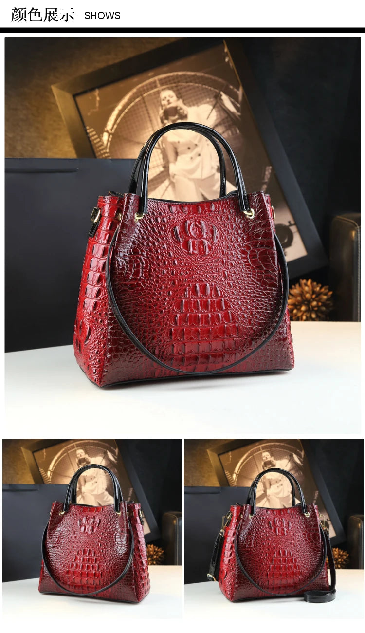 Genuine Leather Women Handbags New Tote Bag Fashion Crocodile Print Bucket Bag Retro Shoulder Messenger Bags Trend 2025