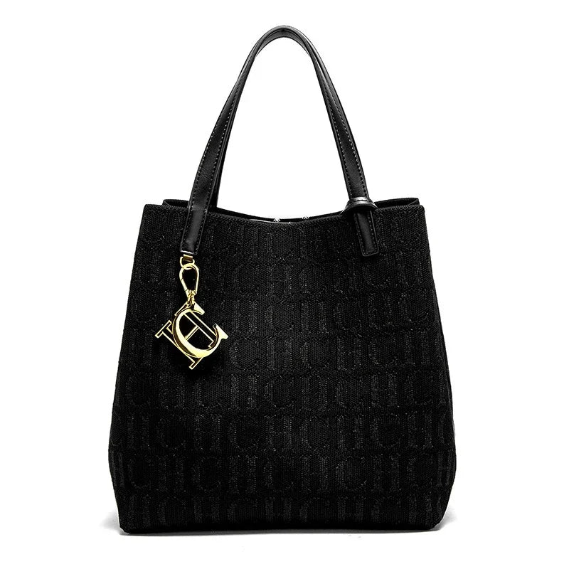 CH Women's Handbag Large Capacity Women's Simple Daily Commute Versatile Solid Color Letter Printed Design Shoulder Bag