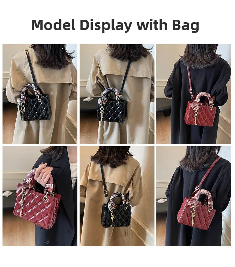 Street Trend Commuter Women's Shoulder Bag Retro Diamond Grid Design Small Tote Casual Handbag Soft PU Material Zipper Closure