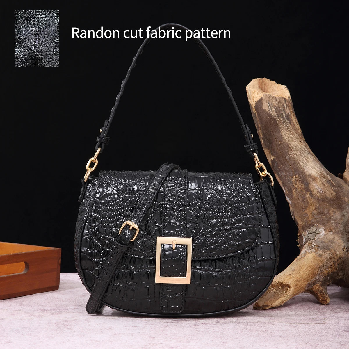 Saddle bag with large buckle and crocodile pattern, colorful underarm bag, single shoulder bag with shoulder strap and crossbody