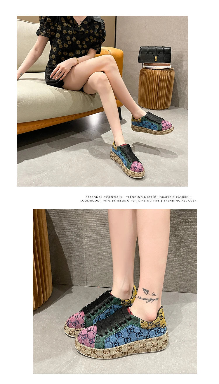 Mixed colors Full Diamond Women's Casual Shoes Fashion Luxury Platform Sports Shoes Women's Party Designer Shining Women's Shoes