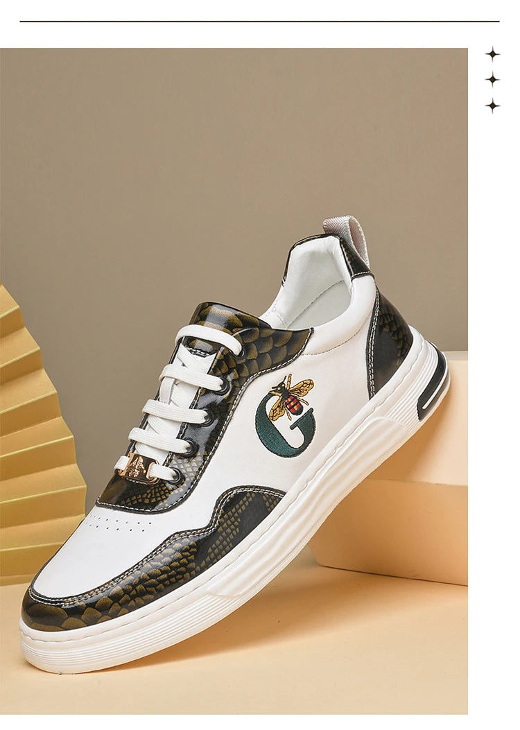 Italian Designer Men's Casual Bee Shoes, Luxurious and Fashionable Genuine Leather Business Shoes, Classic Sports Shoes