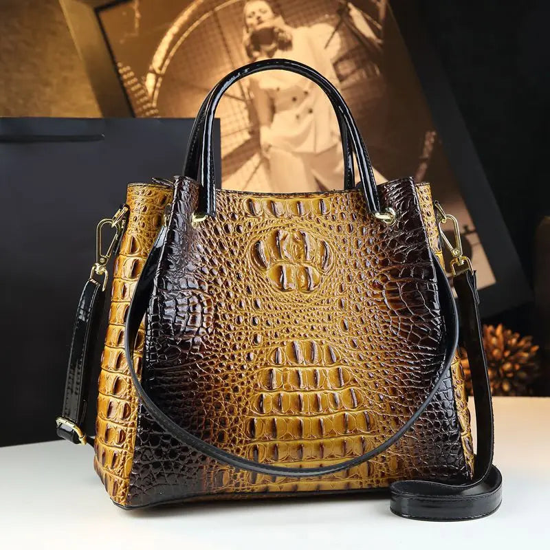 Genuine Leather Women Handbags New Tote Bag Fashion Crocodile Print Bucket Bag Retro Shoulder Messenger Bags Trend 2025