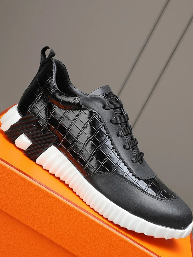 Bongjani Men's Breathable Red Leather Sport oes Casual Faionable All-Season Low-Top Stitched Rubber Sole round Toe oes