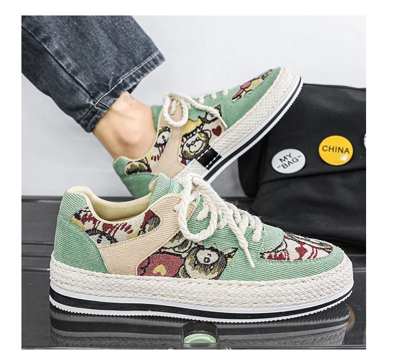 Men's Canvas Shoes Summer Breathable Sports Casual Work Shoes Soft Bottom Wear-resistant Corduroy Loafers Flat Rubber Sole