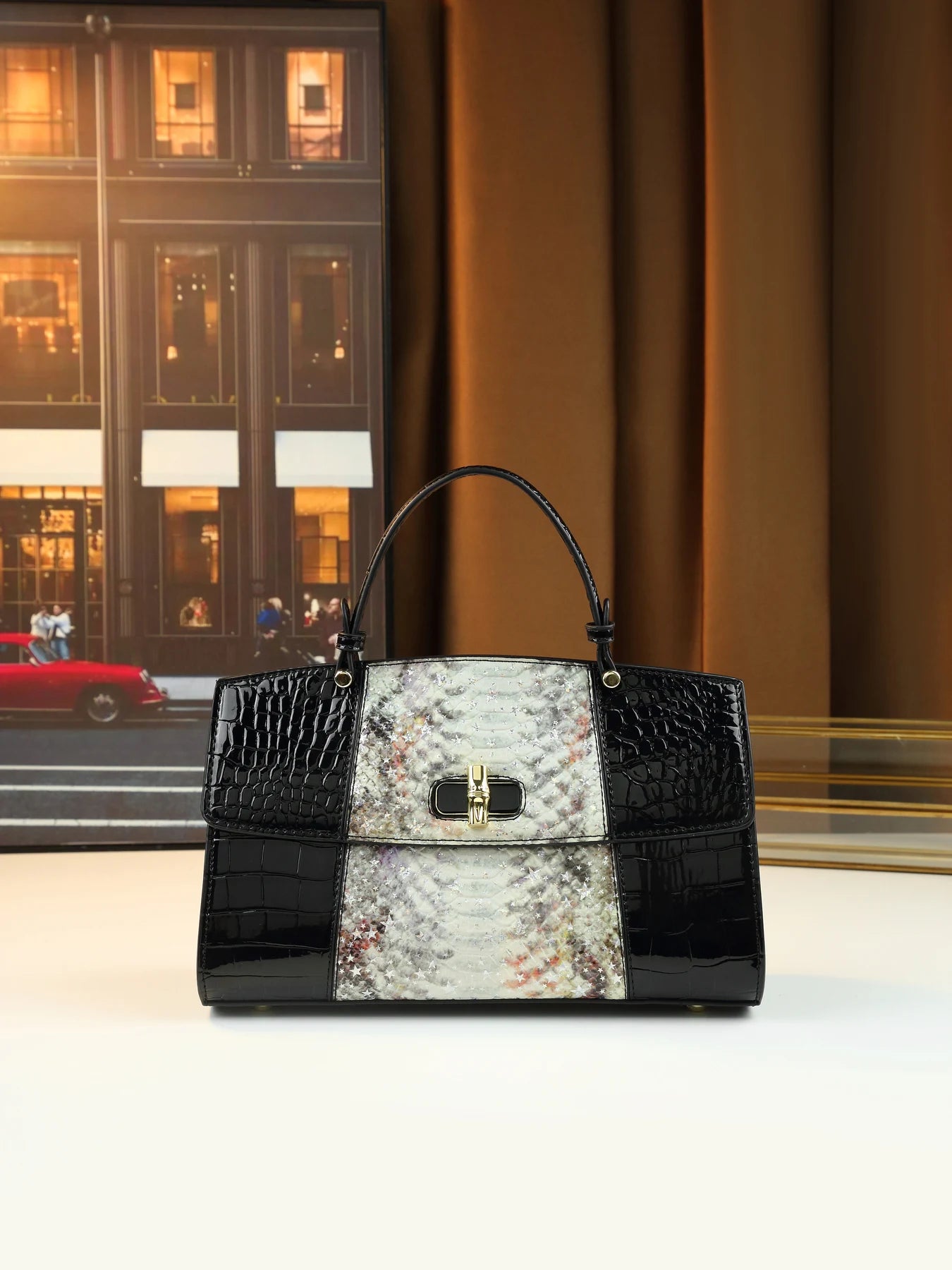 European and American fashion new snake pattern gradual change color matching light luxury high sense portable women's bag