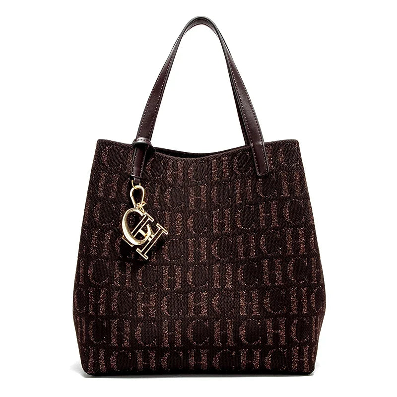 CH Women's Handbag Large Capacity Women's Simple Daily Commute Versatile Solid Color Letter Printed Design Shoulder Bag