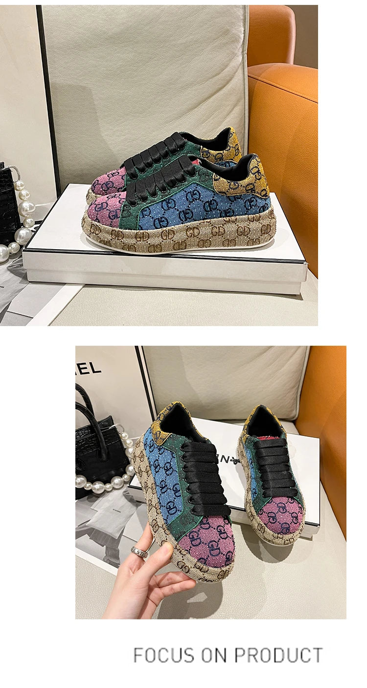 Mixed colors Full Diamond Women's Casual Shoes Fashion Luxury Platform Sports Shoes Women's Party Designer Shining Women's Shoes
