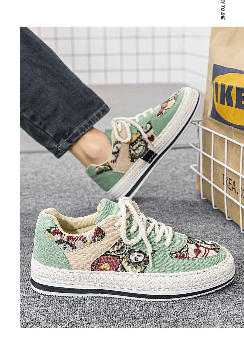 Men's Canvas Shoes Summer Breathable Sports Casual Work Shoes Soft Bottom Wear-resistant Corduroy Loafers Flat Rubber Sole