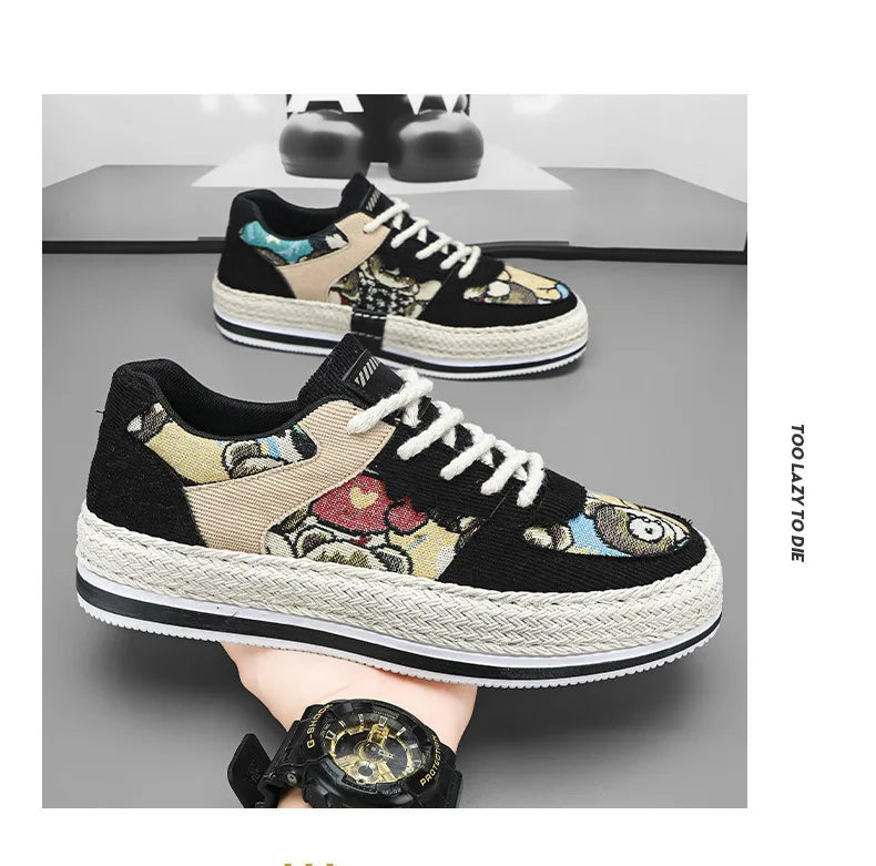 Men's Canvas Shoes Summer Breathable Sports Casual Work Shoes Soft Bottom Wear-resistant Corduroy Loafers Flat Rubber Sole