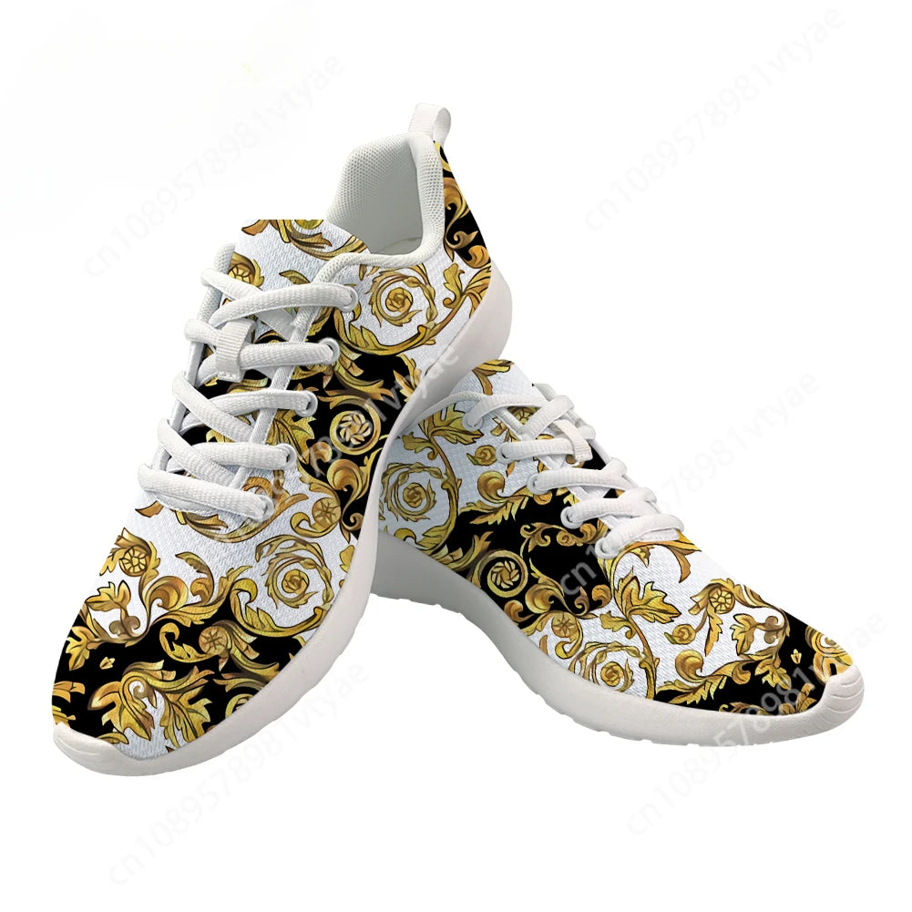 Custom New Men Shoes Luxury Golden European Floral Print Casual Women Sneakers Brand Designer Lace Up Sport Shoes Dropshipping
