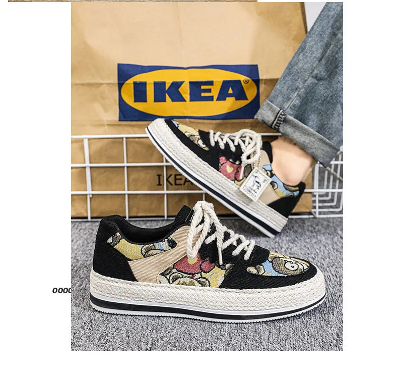 Men's Canvas Shoes Summer Breathable Sports Casual Work Shoes Soft Bottom Wear-resistant Corduroy Loafers Flat Rubber Sole