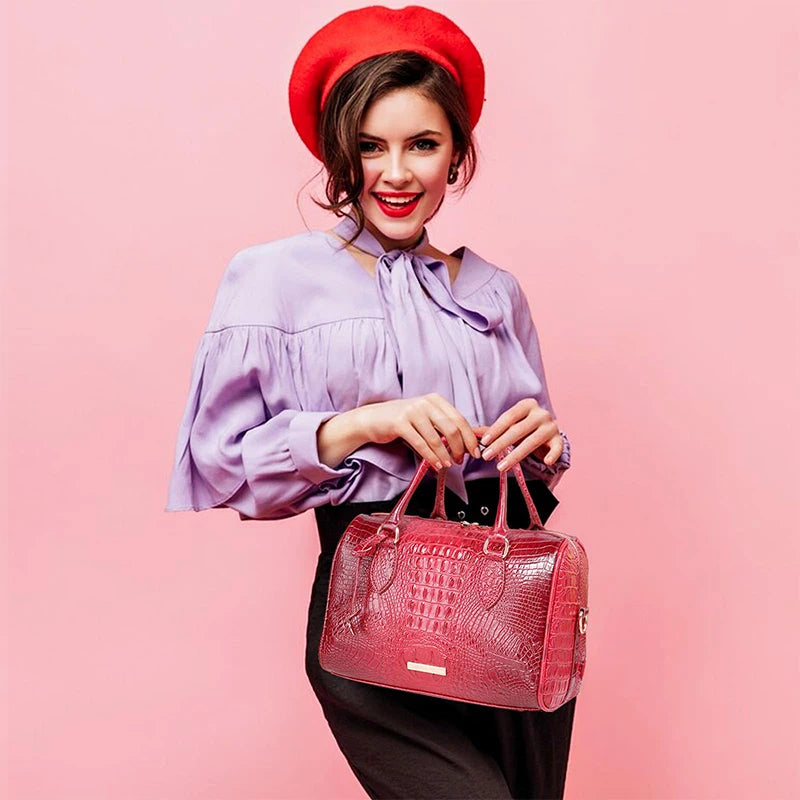 Top-Handle Crocodile Purses For Women Crossbody Leather Bags Trendy Large Capacity Tote with Shoulder Strap Lady Commuting Bags