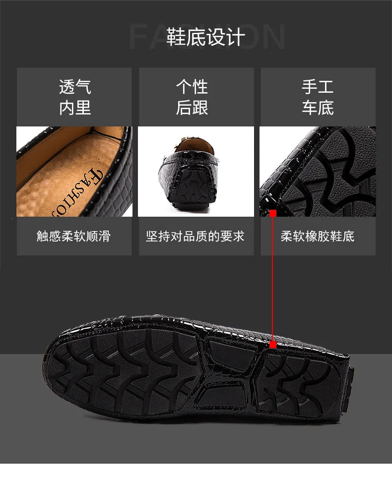 European Station Slip-On Lazy Beanie Shoes Men's Crocodile Pattern Men's Shoes 36 Small Size 48 Large Size New Casual Men's Leather Shoes