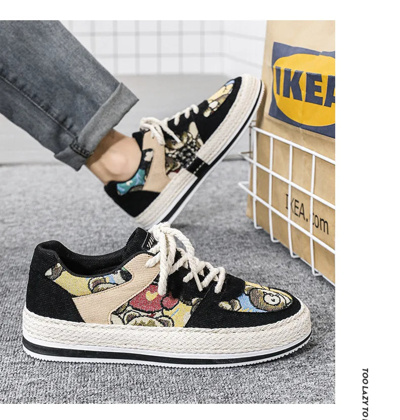 Men's Canvas Shoes Summer Breathable Sports Casual Work Shoes Soft Bottom Wear-resistant Corduroy Loafers Flat Rubber Sole