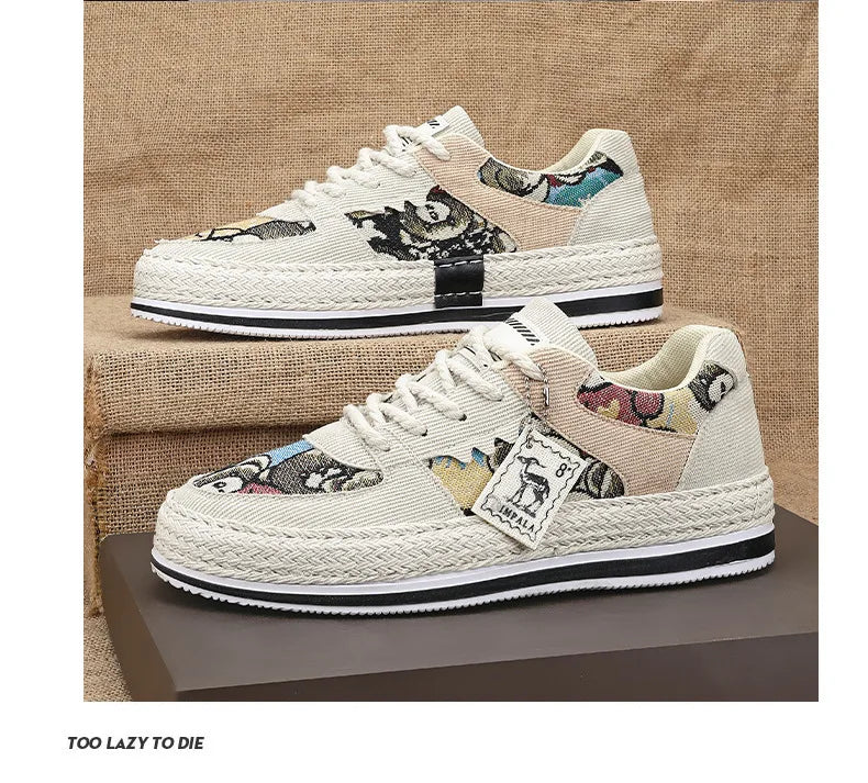 Men's Canvas Shoes Summer Breathable Sports Casual Work Shoes Soft Bottom Wear-resistant Corduroy Loafers Flat Rubber Sole