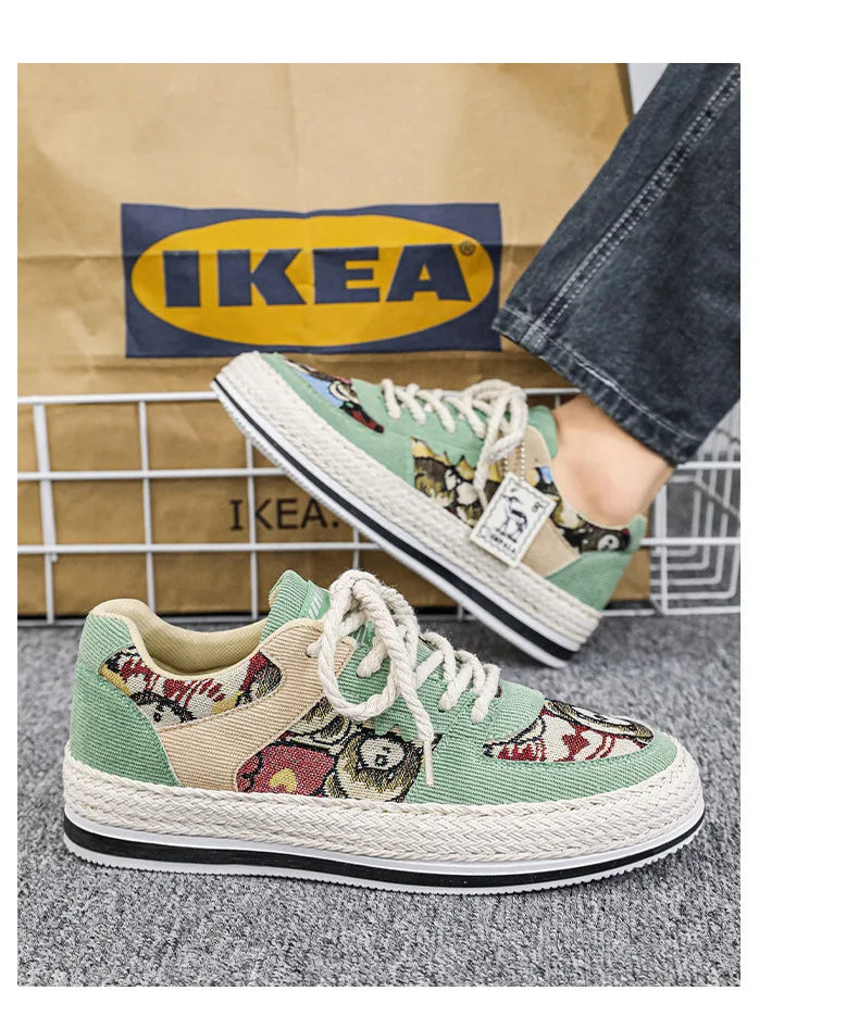 Men's Canvas Shoes Summer Breathable Sports Casual Work Shoes Soft Bottom Wear-resistant Corduroy Loafers Flat Rubber Sole