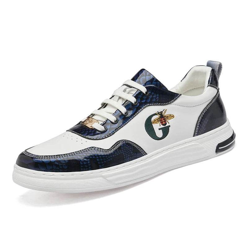 Italian Designer Men's Casual Bee Shoes, Luxurious and Fashionable Genuine Leather Business Shoes, Classic Sports Shoes