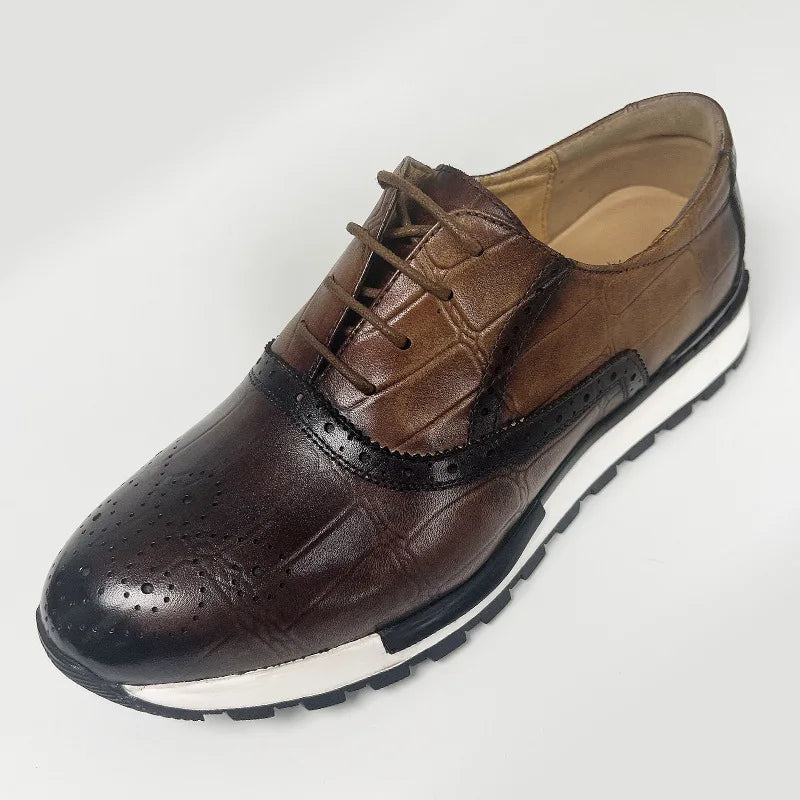 Mens Sneaker Shoes Genuine Cow Leather Oxford Brogue Luxury Designer Lace Up Autumn Daily Casual Shoes for Men