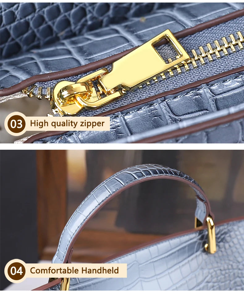2025 New Crocodile Pattern Large Capacity Handbag Vintage Ladies Single Shoulder Slant Cross Bag Stylish Simple Women's Purse