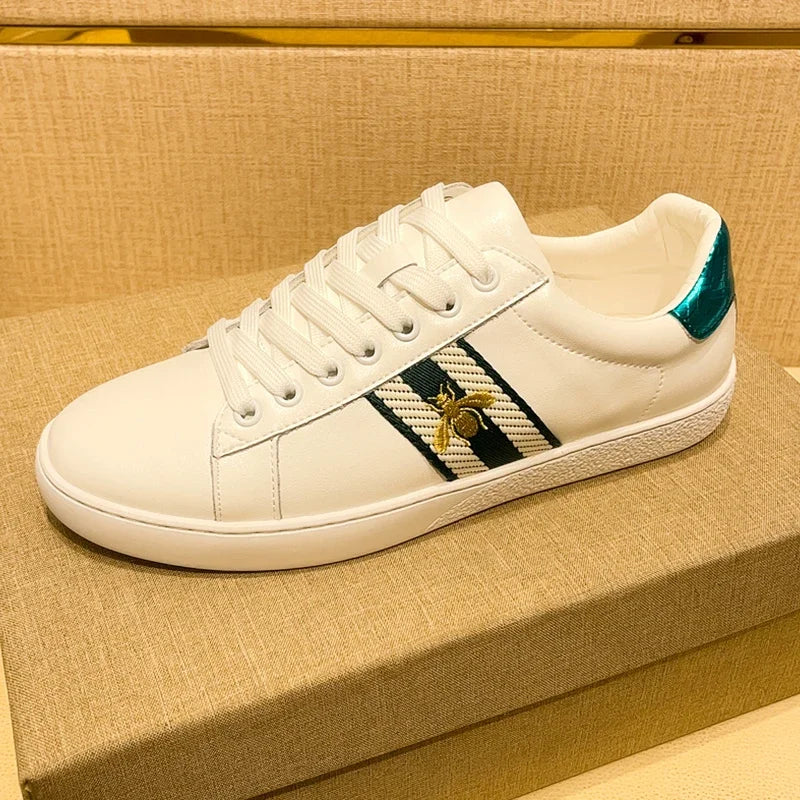 Brand Fashion Embroidered Bee Shoes Man Quality Genuine Leather Men's Skate Shoes Luxury Designer Sneakers zapatos de skateboard