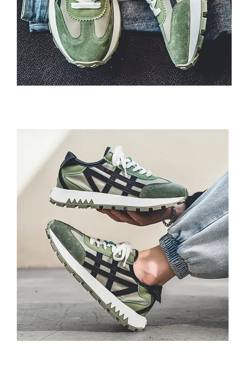 Men's classic running shoes with lace up flat bottom, sports soft sole, breathable walking canvas, Forrest Gump