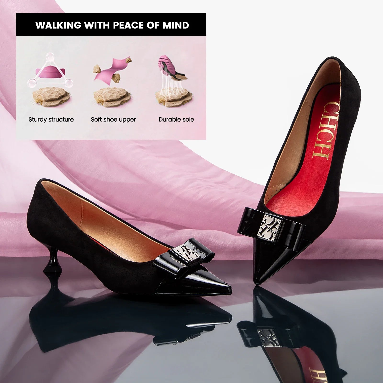 Classic Retro Pointed Toe Design Women's Strap Heel Single Shoes Fashion New Comfortable Versatile Letters Printed