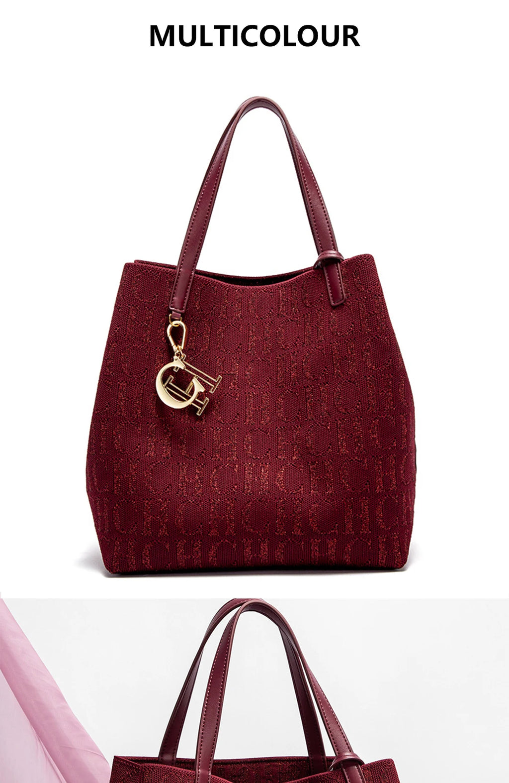 CH Women's Handbag Large Capacity Women's Simple Daily Commute Versatile Solid Color Letter Printed Design Shoulder Bag