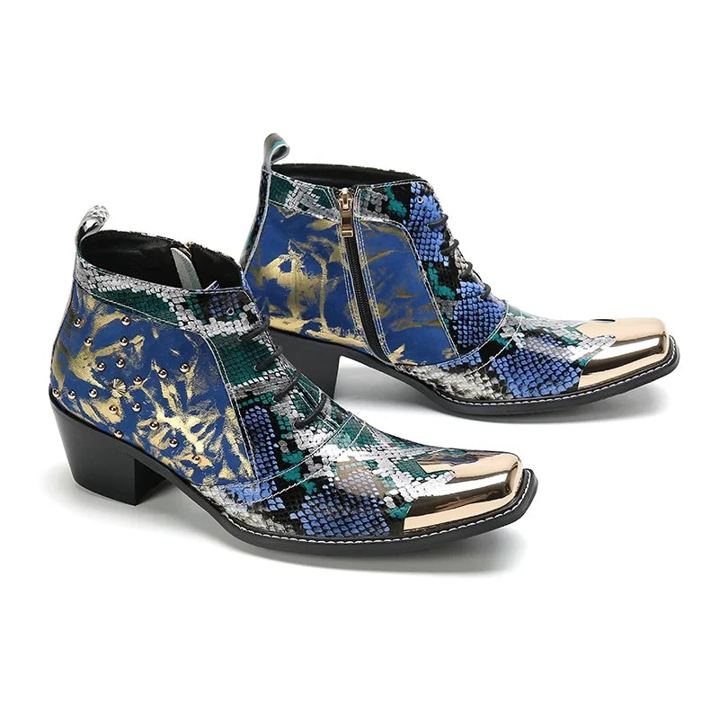 HS35 Italian Type Handmade Men's Boots Pointed Iron Toe Genuine Leather Boots Men Botas Hombre Punk Fashion Party Boots