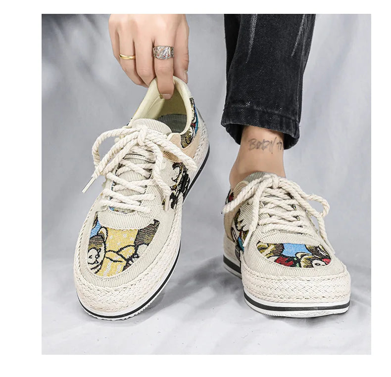 Men's Canvas Shoes Summer Breathable Sports Casual Work Shoes Soft Bottom Wear-resistant Corduroy Loafers Flat Rubber Sole